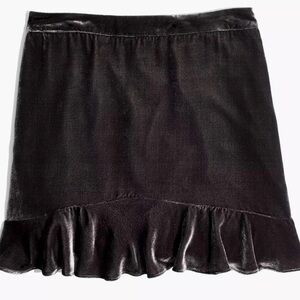 Madewell Crushed Velvet Ruffle-Edge Mini Skirt Gunmetal Grey Taupe Brown 2